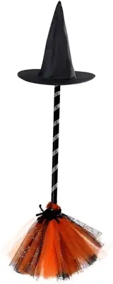Totority 2 Sets Hat Broom Broomstick Costume Wizard Broom Witch Decor Hallowe...
