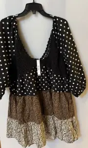ASOS DESIGN crochet tiered babydoll mini dress in mixed animal print Size 2O