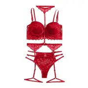 Women Sexy Lingerie Strappy Lace Garter Lingerie Sets Red M