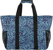 [sanluoli] Totes Foldable Beach Bags Sandproof with Handles Carrying Bag, Blue Leopard Print, 1 size
