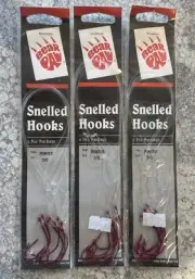 3 Packs Bear Paw Snells Size 3/0 Red Kahle Hooks