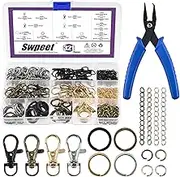 Swpeet 321Pcs Assorted Keychain Making Set with Pliers, 40Pcs Swivel Lanyard Snap Hook, 1Pc Split Ring Pliers, 40Pcs Keychain Ring, 40Pcs Extender Chains, 200Pcs Jump Ring, Bronze/Black/Gold/Silver