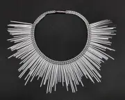 Sunburst Necklace Collar Vegan Leather Fringe Metallic Cording Silver Leyla Gans