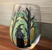 Witches Brew Handpainted Stemless Halloween Wine Glass