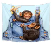 Funny Animals Painting Chimpanzees Overall Tapestry