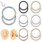Double Open Stack Septum Clicker 316L Steel Nose Ring 16G CZ Ear Cartilage Hoops