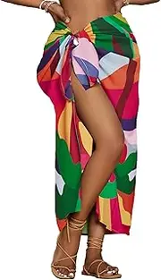 [Bsubseach] Hawaiian Sarong Wraps for Women Swimsuit Coverup Long Bikini Skirt Cover Ups Swimwear Pareo Beach Cover Up