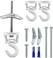 Swivel Swag Hooks for Ceiling Hanging - Ceiling Hooks for Hanging Plants - Ceiling Hangers Heavy Duty for Hanging Light - Zinc Bolt Hook Installation for Cavity Wall Fixing (White 4 Pack)