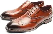 ZJSCNBE Men's Business Leather Shoes Men's Genuine Dress Casual Men's Shoes Brock Cowhide Shoes(Brown,40)