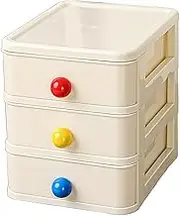 AIMALL 5.3 Inch 3-Tier Mini Drawer Organizer, Plastic Desktop Storage Box for Stationery, Snacks, Sundries, Multi-Layer Design with Colourful Handles