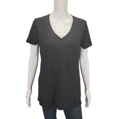 Felina Womens V-Neck Dressy Everyday Top Medium Size Black Cotton Modal Shirt