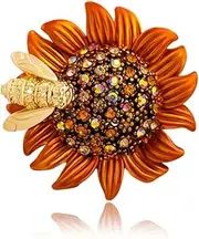 [Fuqimanman2020] Rhinestone Sunflower Bee Brooch Pin Charm Daisy Flower Enamel Brooch Vintage Yellow Sunflower Multipurpose Brooch Necklace Coat Collar Brooch for Women Girls