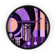 Home Decor Wall Clock Art Deco Geometric Purple Abstract Design Retro Style