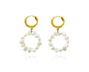 Culturesse Artemis Freshwater Pearls 24K Gold Plating Artisan Drop Hoop Earrings
