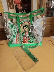 NWT ED Hardy Clear 100% PVC Green Mary Large Tote Bag W/ Clear Zip Bag