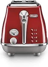 De'Longhi Icona Capitals 2 Slice Toaster CTOC2003.R, Reheat, Cancel and Defrost Functions, 6 Browning Levels, Removable Crumb Tray, 900W, Red