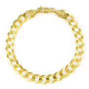 10K Yellow Gold Solid 8mm Concave Curb Cuban Chain Italian Link Mens Bracelet 9"