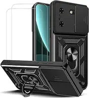[MMlife] for Tecno Pova 5 / Tecno Pova 5 Pro 5G Case with Camera Cover and Stand Kickstand Ring with Tempered Glass Screen Protector [2 pieces],Military Grade Shockproof Protective Cover, Black