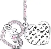 [KEQ] Family I Love You Birthday Heart Love Bead Charms Compatible with Pandora Bracelet for Friend Sister Mum Daughter
