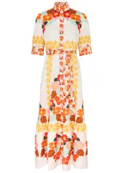 Borgo DE Nor Marni Floral-print Cotton Maxi Shirt Dress - Multicoloured - 14 (UK14 / L) 14 (UK14 / L)