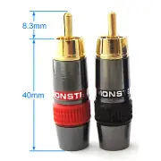 50pcs Monster Gold Plated Brass RCA Male Plug Soldering 8mm Cable Amp Connector