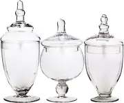 Apothecary Jars with Lids Set of 3 - Candy Jars for Candy Buffet, Glass Décor,
