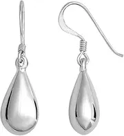 [JewelryWeb] 925 Sterling Silver With Rhodium Finish Shiny Puffed Tear Drop Dangle Earrings-Dangle Earring for Women