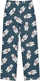 [ZZXXB] Polar Bear with Scarf Boys Long Pants Soft Trousers Elastic Waist Kids Lounge Bottoms with Pockets S-XL