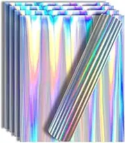 TeeArtist Holographic Rainbow Silver Metallic Iron On Heat Transfer Vinyl Foil HTV for T-Shirts, 5 Pack, 12"x10" Sheet, Easy to Cut and Weed for Silhouette Cameo, Cricut, All Craft Cutters