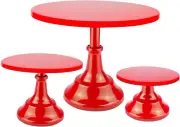 3 Pcs Red Cake Stands Set Metal Cupcake Pedestal Table Dessert