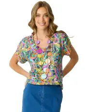 [Fella Hamilton] Cosmopolitan Short Sleeve Pleat Back Tee in Multi