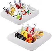 PIAMIG Inflatable Ice Serving Bar with Drain Plug, Salad Buffet Drinks Food Cooler Tray for Party, Picnic and Camping 24 Inch x 24Inch (White, 2 PCS)