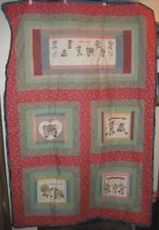 New One of a Kind Raggedy Ann & Andy Quilt 50" x 72" -Green, Yellow, Orange