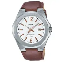 在飛比找博客來優惠-【CASIO】超簡約蛇紋錶面皮質腕錶-白面(MTP-E158