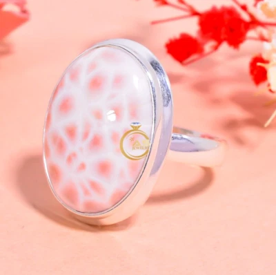 Natural Pink Larimar Ring Thomsonite Natrolite Gemstone 925 Sterling Silver Ring