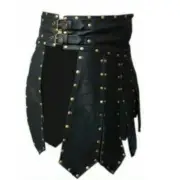 Black Men's Genuine Leather Studded Gladiator Kilt | Versatile & Stylish Design