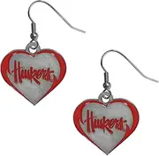 Siskiyou Sports NCAA Nebraska Cornhuskers Heart Dangle Earrings, Team Colors,One Size