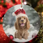 Cute English Cocker Spaniel Dog Santa Hat Winter Christmas Ornament Gift Decor