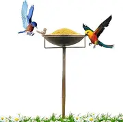Xasbseulk Standing Bird Bath, Garden Standing Bird Bath in Metal, Antiqued Water Bowl Feeder, Statue Decoration for Courtyard Bee Parrot Hummingbird Parakeety