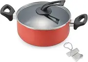 J-Kitchens Two-Handed Pot, 8.7 inches (22 cm), Easy to Stand Lid, Glass Lid, Induction Compatible, Gas, Fluorine Resin Processing, Red, Original, T-Shirt, Can Opener Included