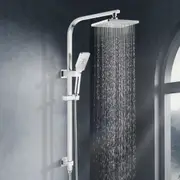 ACA WELS Square 8'' ABS Plastic Rainfall Shower Head 3-MODE Handheld Set Gooseneck Arm Wall Rail Diverter Chrome