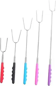 ORFOFE 5Pcs Telescopic Roasting Sticks Extendable Stainless Steel Skewers for Safe Camping BBQ Grilling with Protective Handles Convenient Storage Bag
