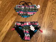Justice Girl Size 14/16 Multi-Color Two-Piece Flounce Bikini Swimsuit NWT!!!!
