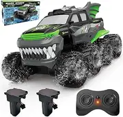 Amphibious Remote Control Car with 2 Rechargeable Batteries, 8WD RC Cars for Boys Age 8-12, Offroad Waterproof RC Monster Truck, 2.4GHz All Terrain RC Drift Cars Beach Pool Toys Gifts for Kids Green