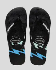[Havaianas] Havaianas Girls' Kids' Top Bolt Flip Flops Slippers in Black/Blue Size 27/28 27/28 Black/Blue