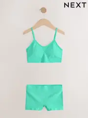 Teal Blue Seamfree Crop Tops And Shorts 2 Pack Set (7-16yrs) (AA8142) | $26