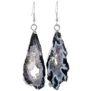 SUNYIK Natural Crystal Quartz Geode Earrings for Women, Funky Boho Stone Dang...