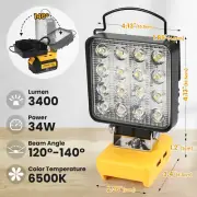 Cordless LED Work Light for Dewalt 20v Battery 34W 3400LM Flood Lights Outdoor
