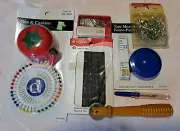 Lot Of Sewing Notions Pin Cushion Tape Measures Pins Seam Ripper Tracing Wheel