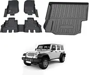 AUSGO 2Rows Floor Mats & Boot Liner Compatible with Jeep Wrangler JK Series 4Door 2012-2018,Car Mats with Door Sill Coverage, TPE All-Weather Heavy Duty Carpet Liners Cargo Mat.